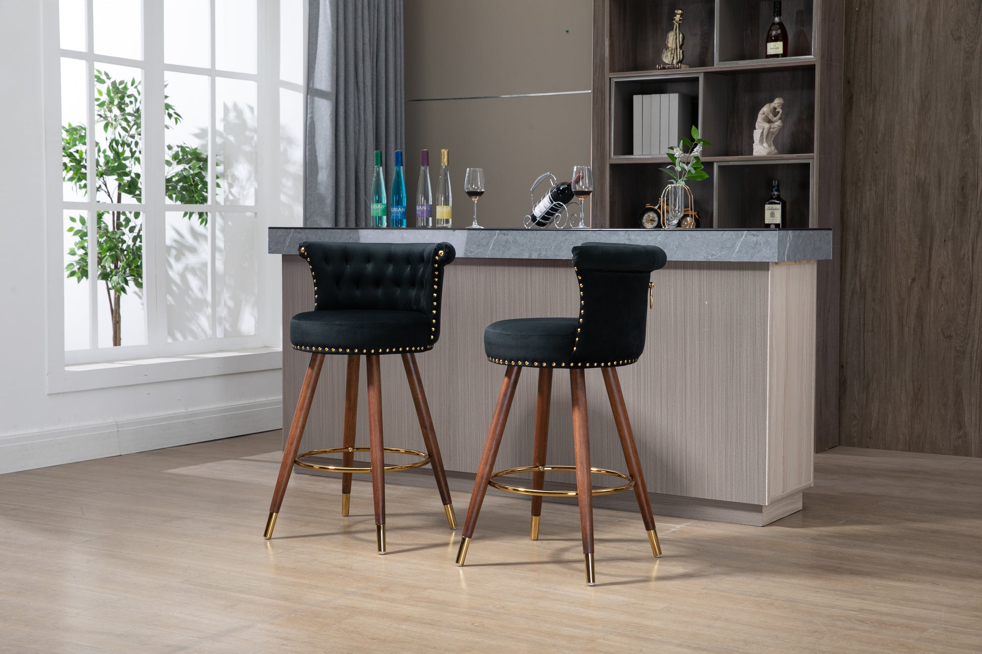 Coolmore Swivel Bar Stools With Backrest Footrest With A Fixed Height Of 360 Degrees Black Solid Wood