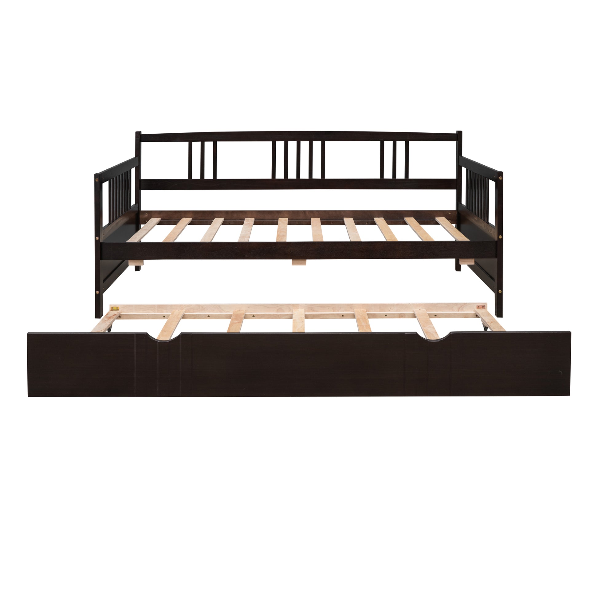 Twin Size Daybed Wood Bed With Twin Size Trundle,Espresso Espresso Solid Wood