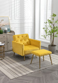 Coolmore Velvet Accent Chair With Adjustable Armrests And Backrest, Button Tufted Lounge Chair, Single Recliner Armchair With Ottoman Mustard Metal