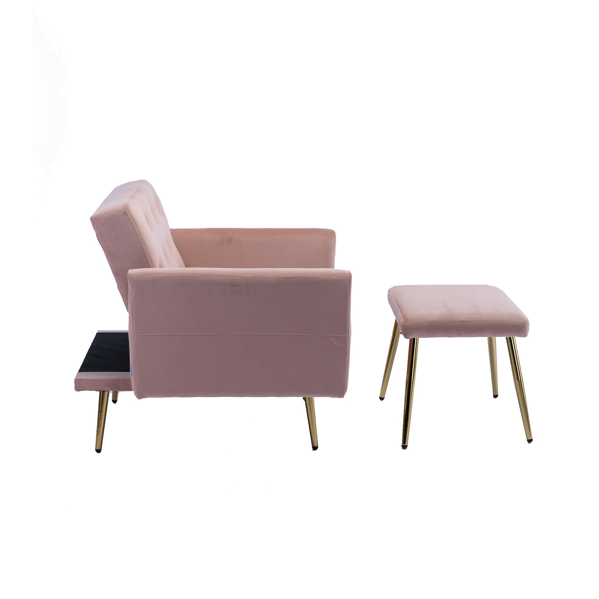 Coolmore Velvet Accent Chair With Adjustable Armrests And Backrest, Button Tufted Lounge Chair, Single Recliner Armchair With Ottoman Pink Metal