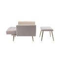 Coolmore Velvet Accent Chair With Adjustable Armrests And Backrest, Button Tufted Lounge Chair, Single Recliner Armchair With Ottoman Beige Metal