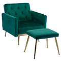 Coolmore Velvet Accent Chair With Adjustable Armrests And Backrest, Button Tufted Lounge Chair, Single Recliner Armchair With Ottoman Green Metal