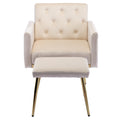 Coolmore Velvet Accent Chair With Adjustable Armrests And Backrest, Button Tufted Lounge Chair, Single Recliner Armchair With Ottoman Beige Metal