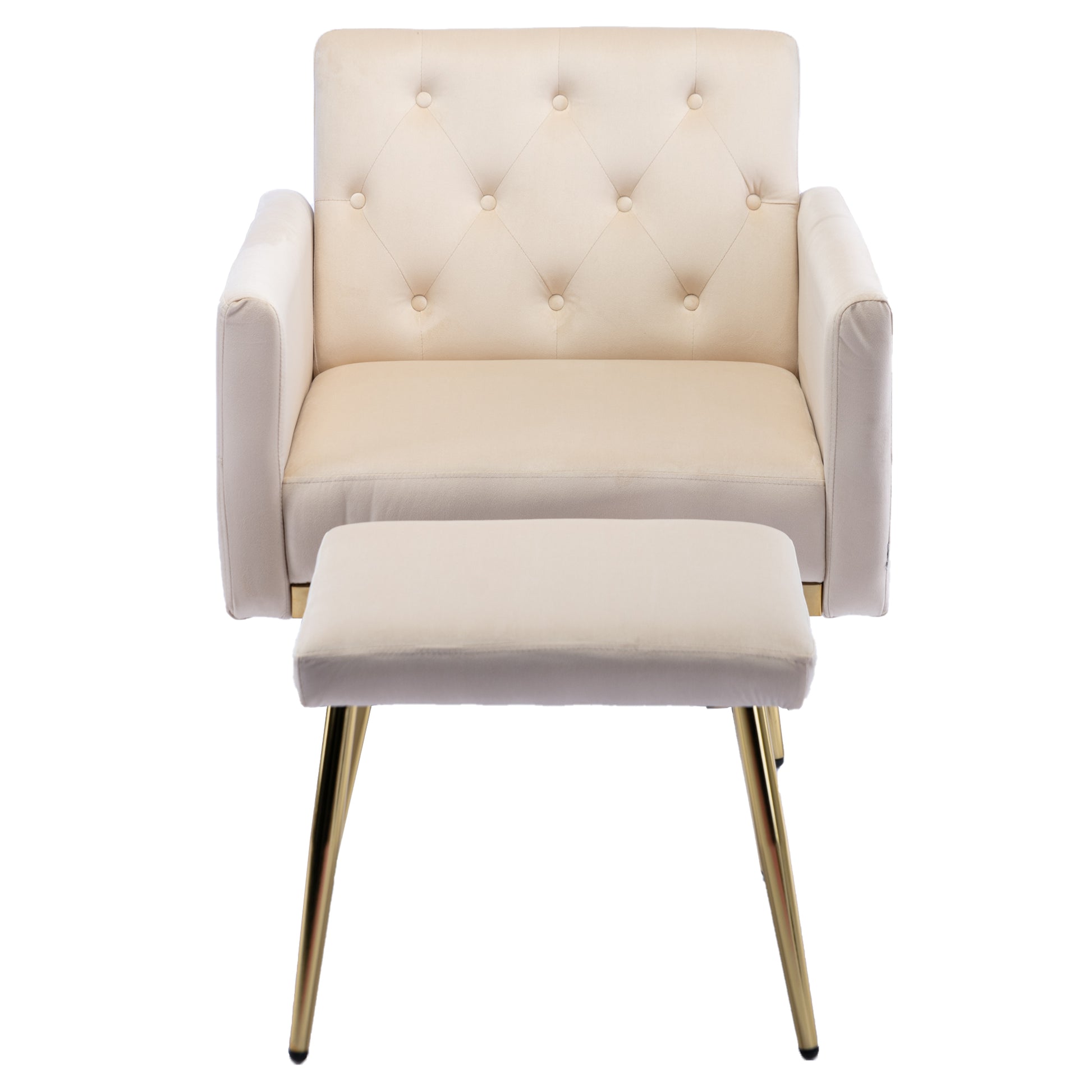 Coolmore Velvet Accent Chair With Adjustable Armrests And Backrest, Button Tufted Lounge Chair, Single Recliner Armchair With Ottoman Beige Metal