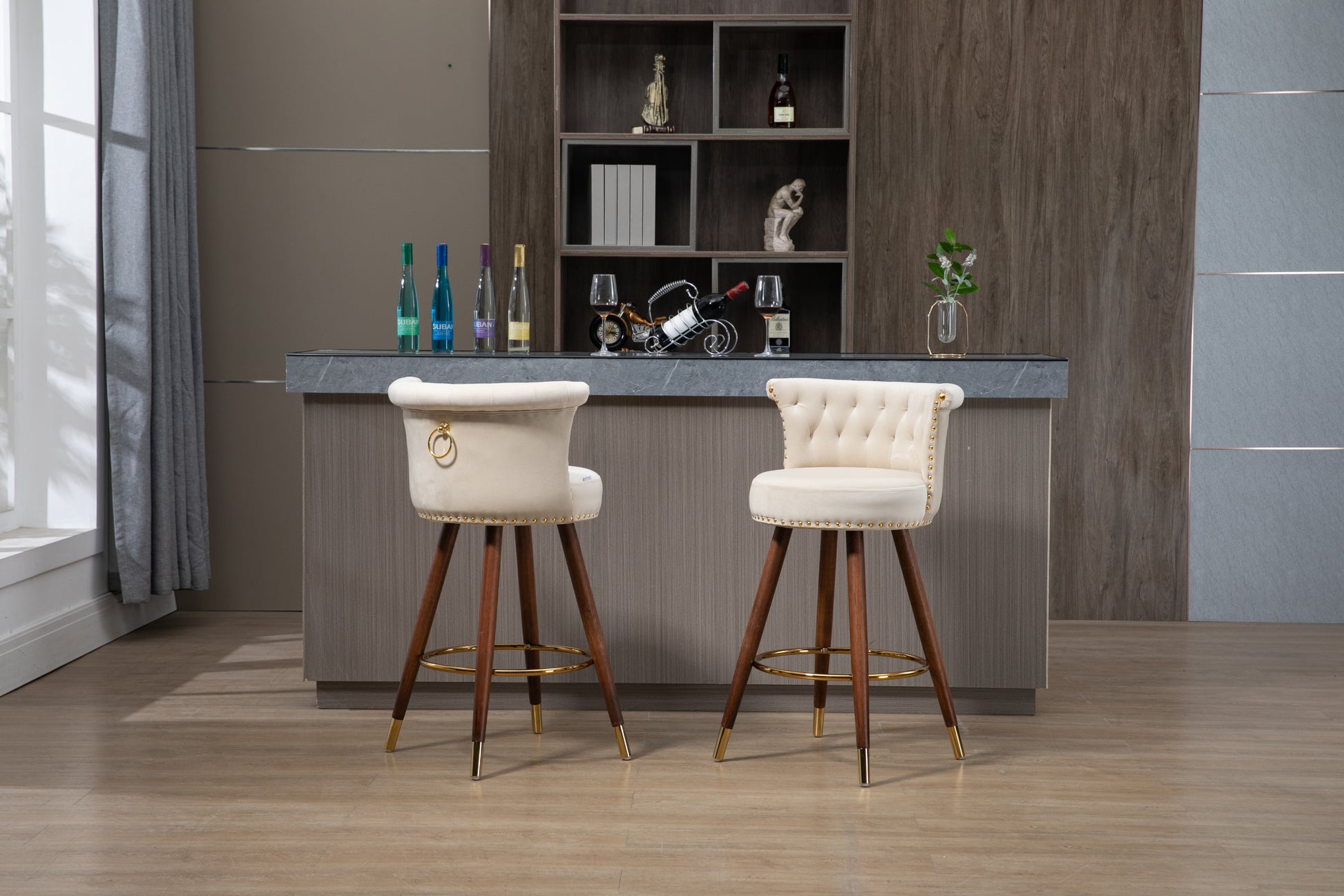 Coolmore Swivel Bar Stools With Backrest Footrest With A Fixed Height Of 360 Degrees Ivory Solid Wood