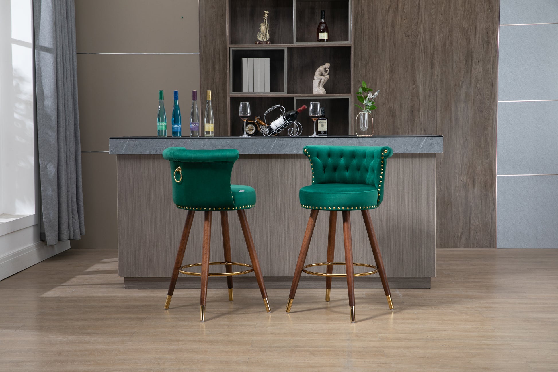 Coolmore Swivel Bar Stools With Backrest Footrest With A Fixed Height Of 360 Degrees Emerald Solid Wood