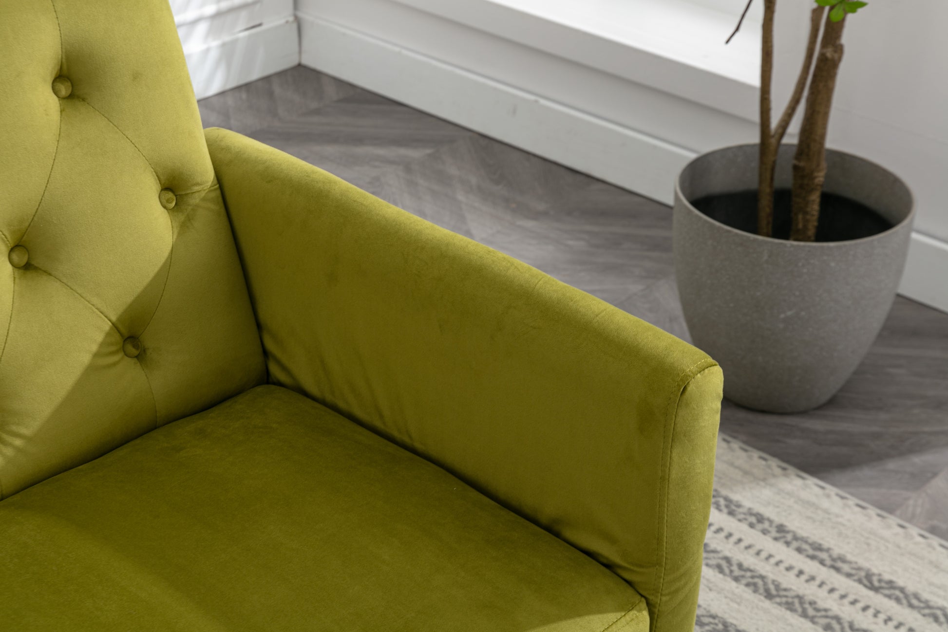 Coolmore Velvet Accent Chair With Adjustable Armrests And Backrest, Button Tufted Lounge Chair, Single Recliner Armchair With Ottoman Olive Green Metal