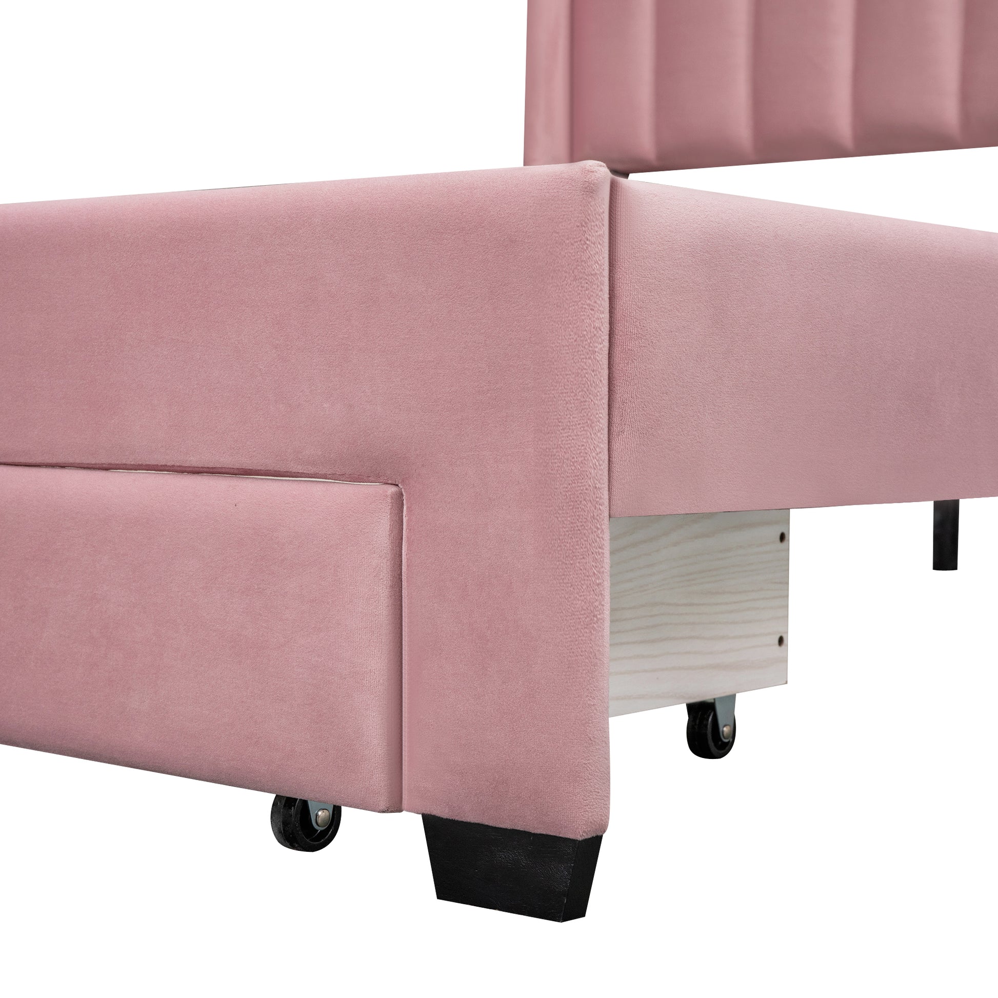 Queen Size Storage Bed Velvet Upholstered Platform Bed With A Big Drawer Pink Pink Velvet