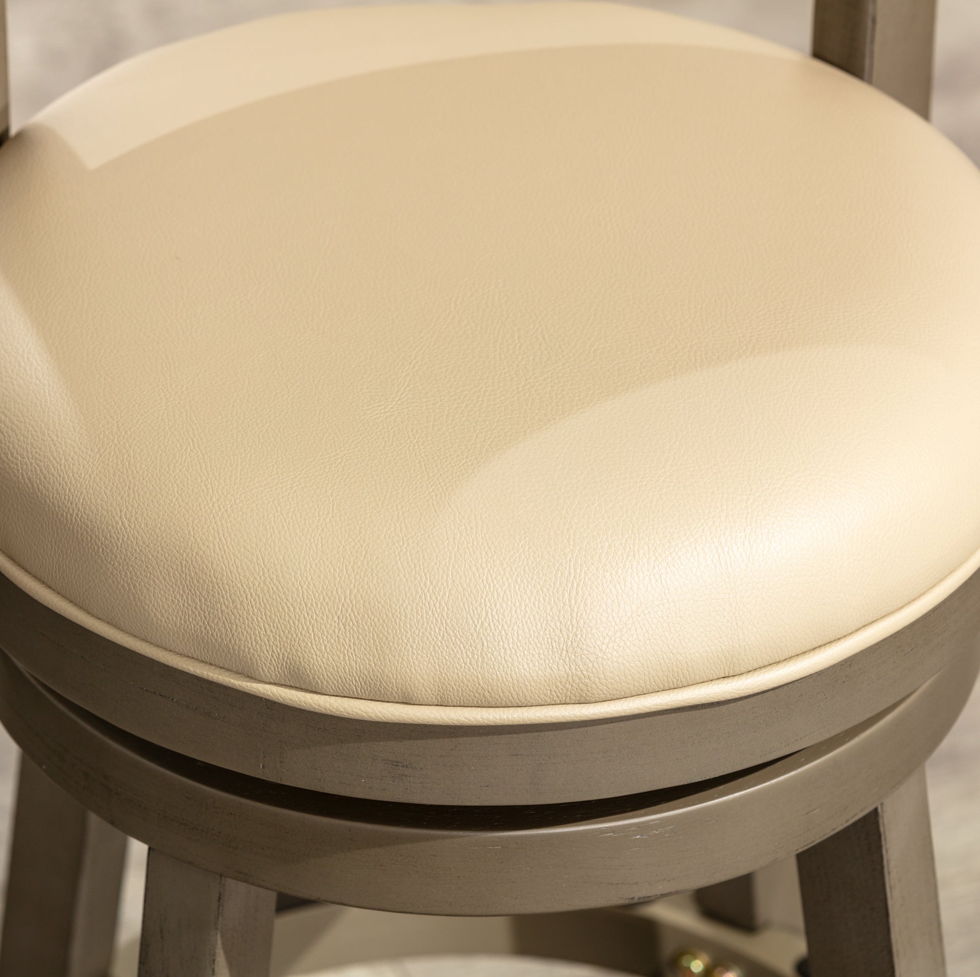 24" Counter Height Slat Back Swivel Stool, Weathered Gray Finish, French Gray Leather Seat Gray Bonded Leather