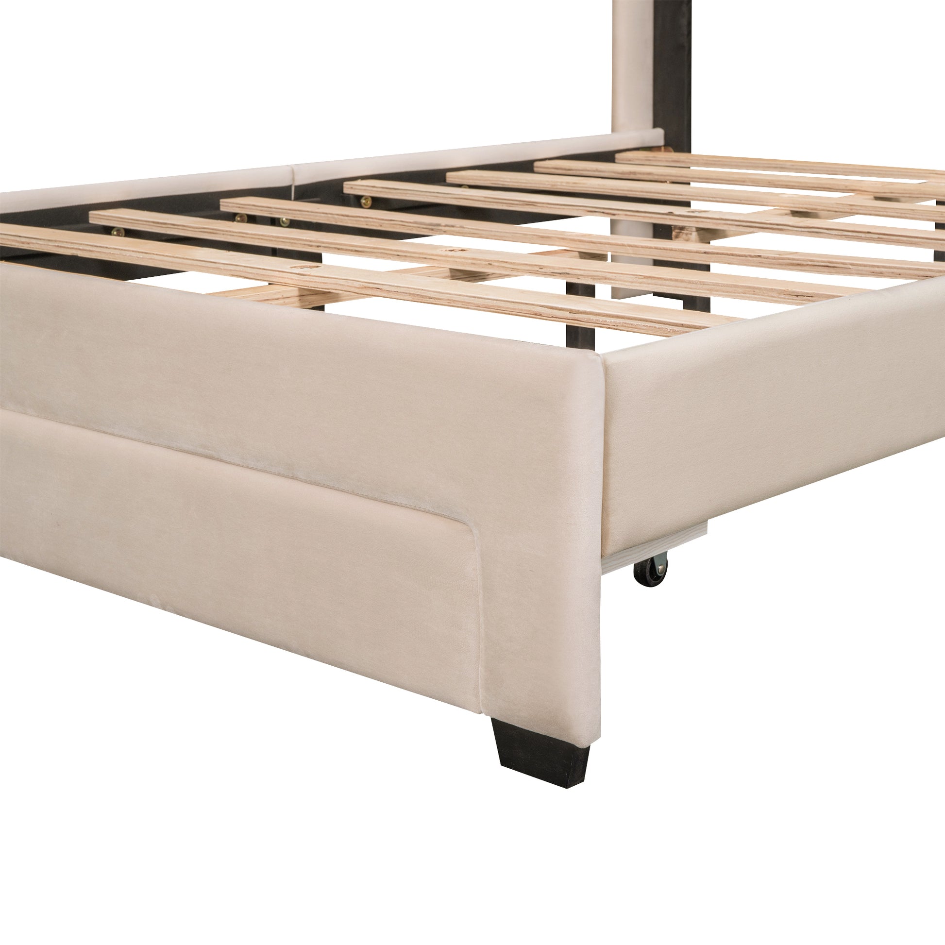 Full Size Storage Bed Velvet Upholstered Platform Bed With A Big Drawer Beige Beige Velvet