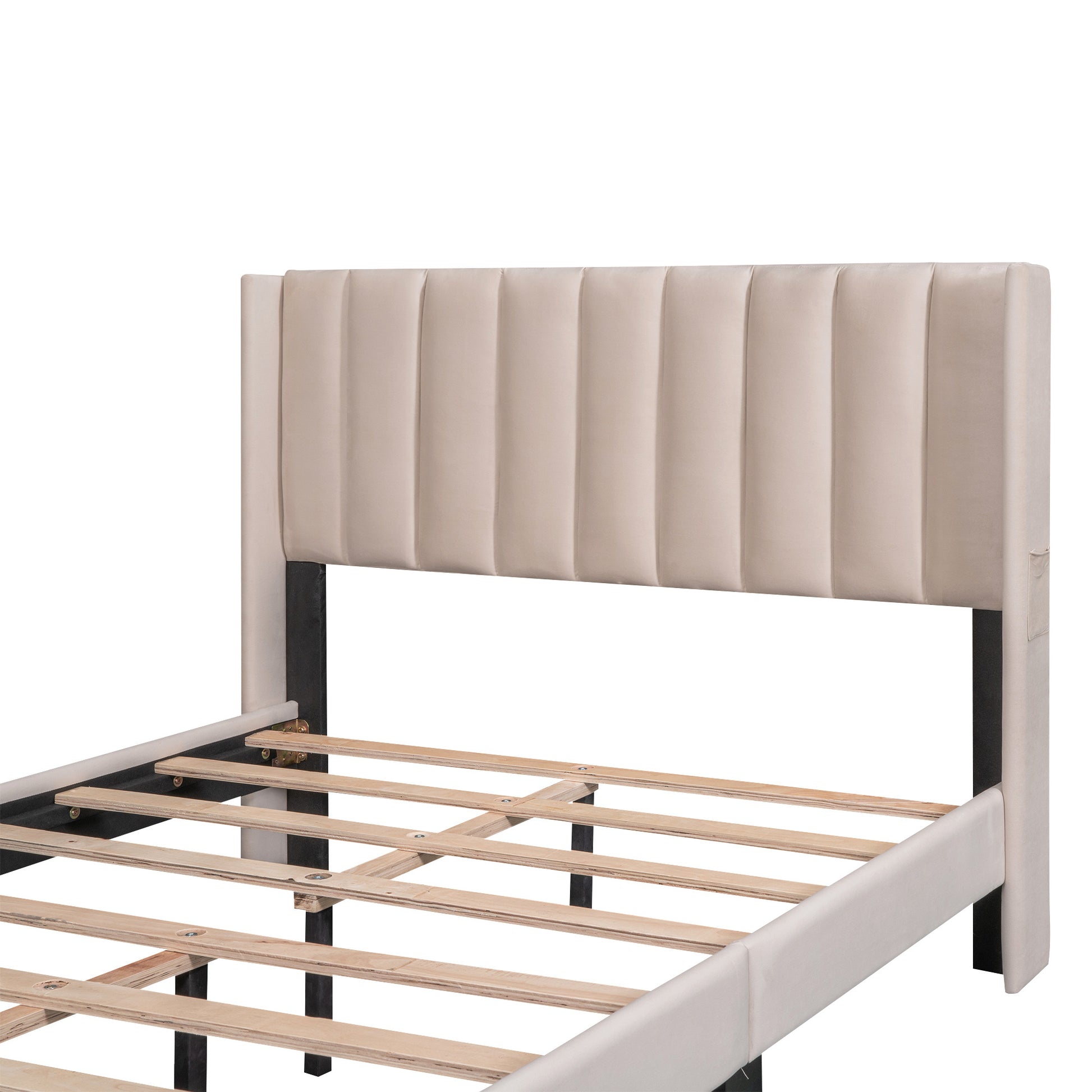 Full Size Storage Bed Velvet Upholstered Platform Bed With A Big Drawer Beige Beige Velvet