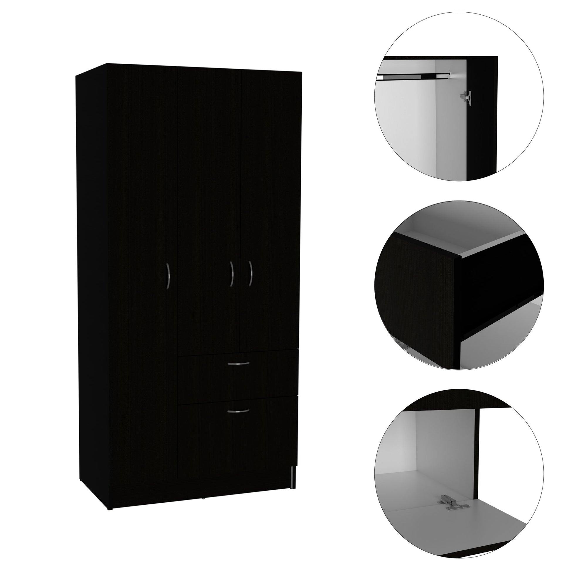 Meredith 1 Drawer Rectangle Armoire Black Wengue And White Black Particle Board