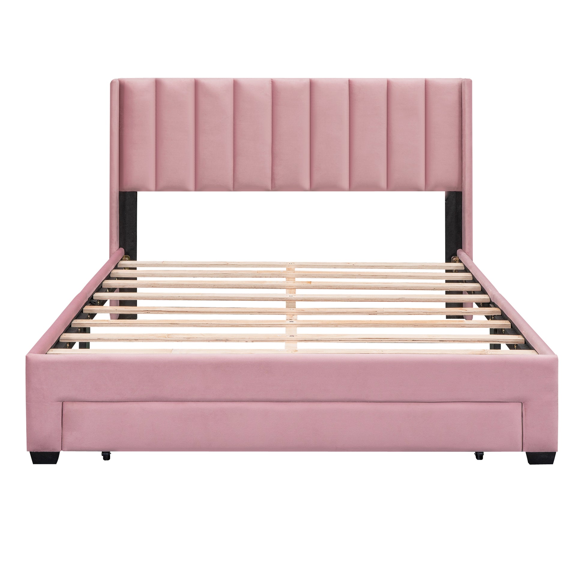 Queen Size Storage Bed Velvet Upholstered Platform Bed With A Big Drawer Pink Pink Velvet