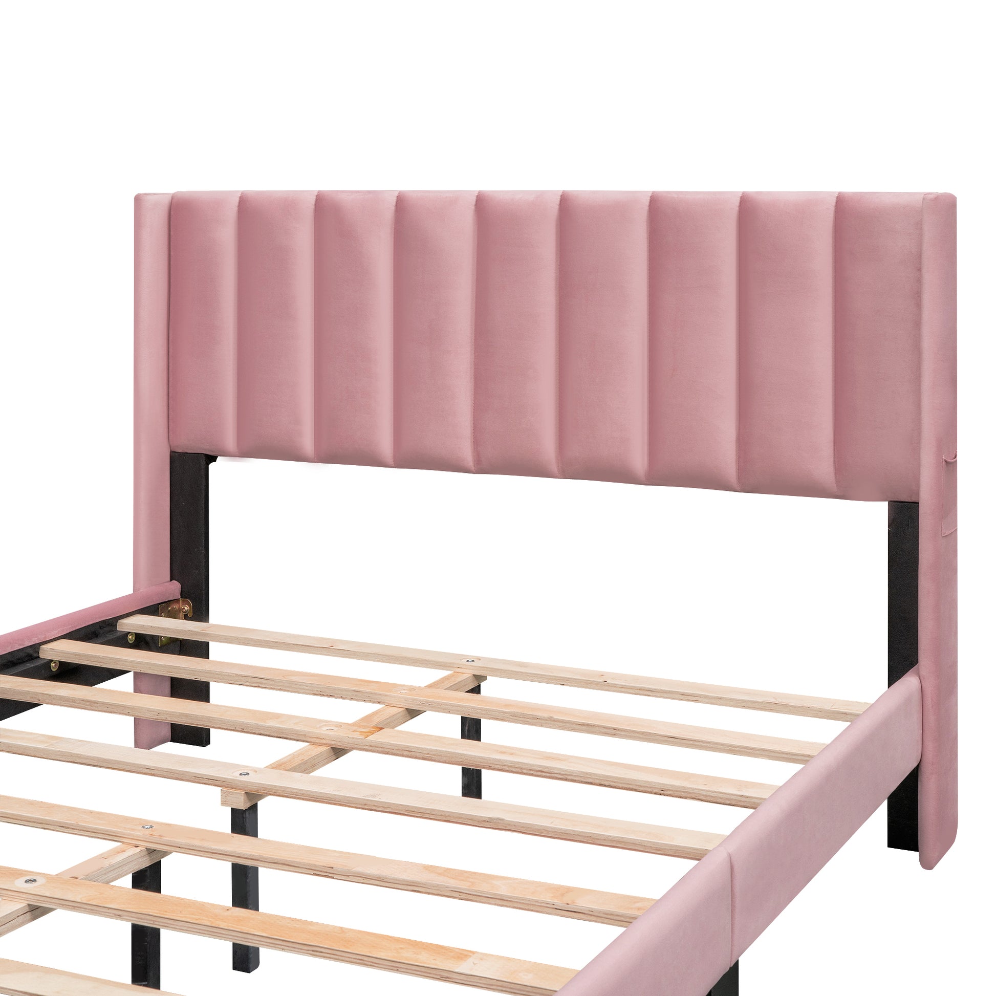 Queen Size Storage Bed Velvet Upholstered Platform Bed With A Big Drawer Pink Pink Velvet
