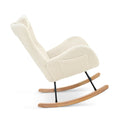 Rocking Chair Nursery, Teddy Upholstered Rocker Glider Chair With High Backrest, Adjustable Headrest & Pocket, Comfy Glider Chair For Nursery, Bedroom, Living Room, Offices, Rubber Wood, Beige Beige Polyester