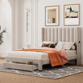 Full Size Storage Bed Velvet Upholstered Platform Bed With A Big Drawer Beige Beige Velvet