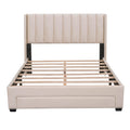 Full Size Storage Bed Velvet Upholstered Platform Bed With A Big Drawer Beige Beige Velvet