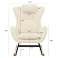 Rocking Chair Nursery, Teddy Upholstered Rocker Glider Chair With High Backrest, Adjustable Headrest & Pocket, Comfy Glider Chair For Nursery, Bedroom, Living Room, Offices, Rubber Wood, Beige Beige Polyester