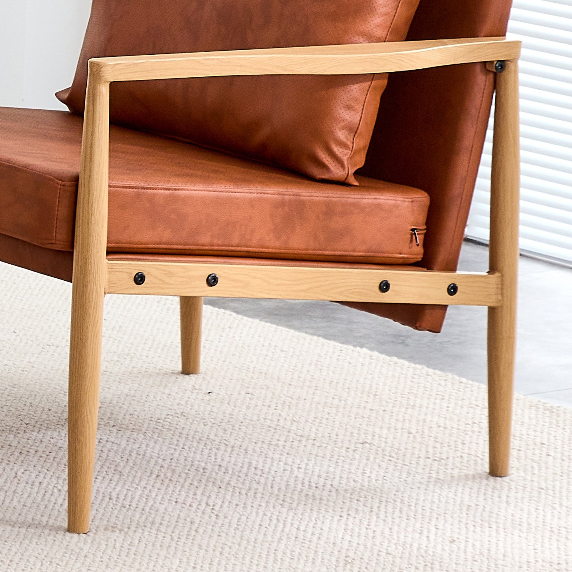 Pu Leather Accent Arm Chair Mid Century Modern Upholstered Armchair With Imitation Solid Wood Color Metal Frame Extra Thick Padded Backrest And Seat Cushion Sofa Chairs For Living Room Sf 010 Brown Foam Pu