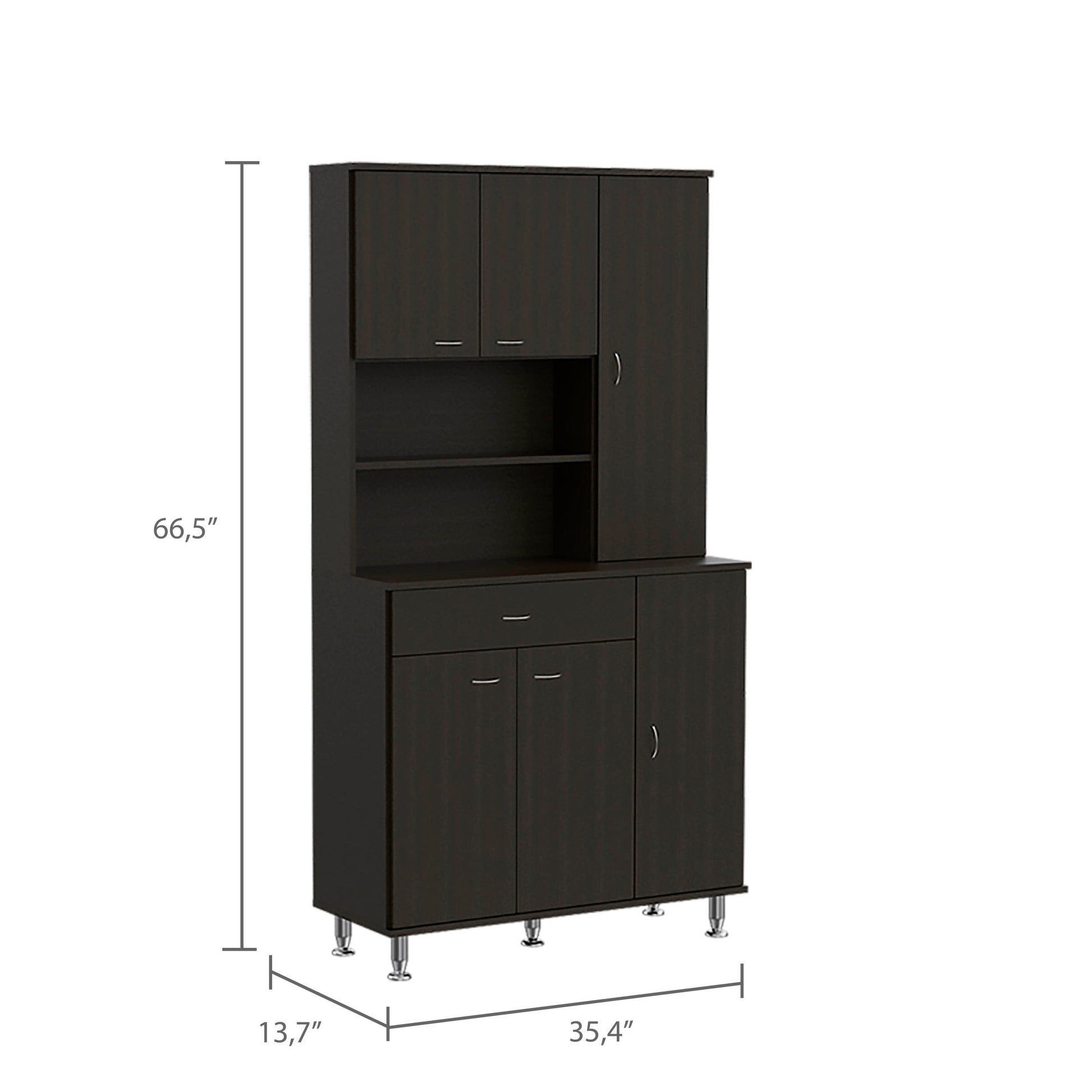 Tigard 1 Shelf 1 Drawer Pantry Cabinet Black Wengue Black Particle Board