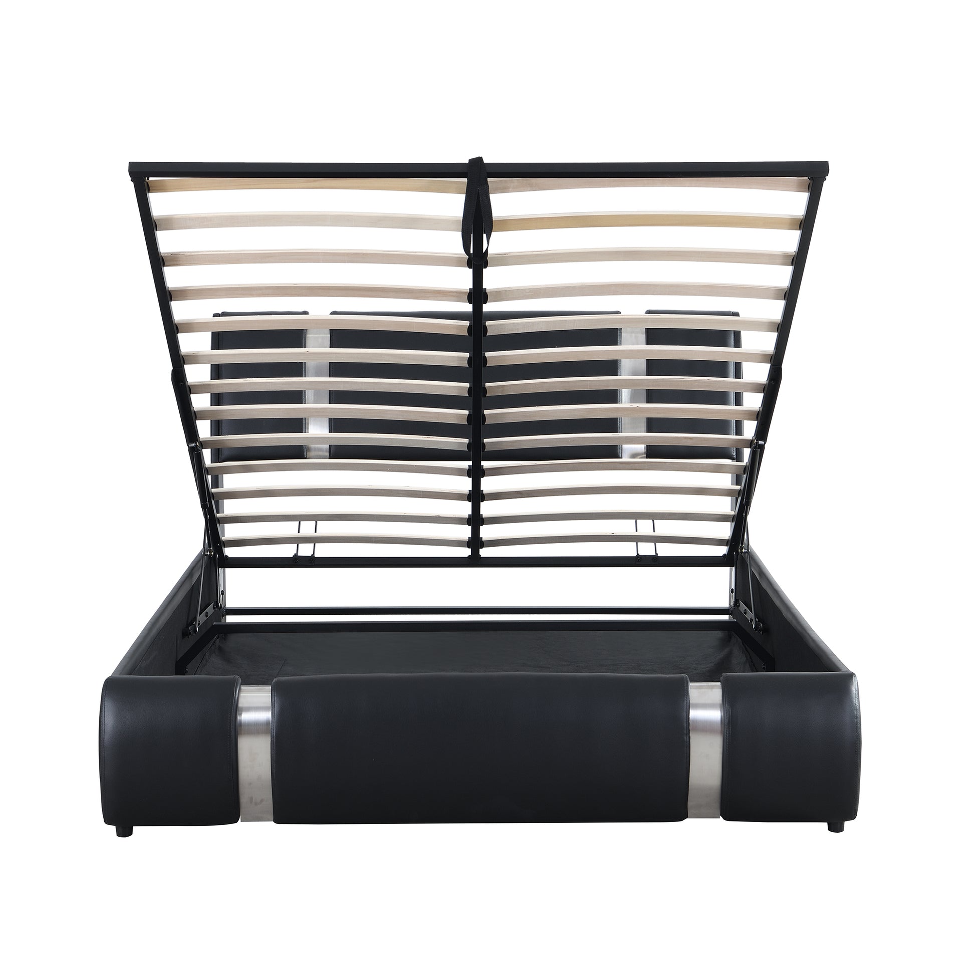 Queen Size Upholstered Faux Leather Platform Bed With A Hydraulic Storage System, Black Black Technical Leather