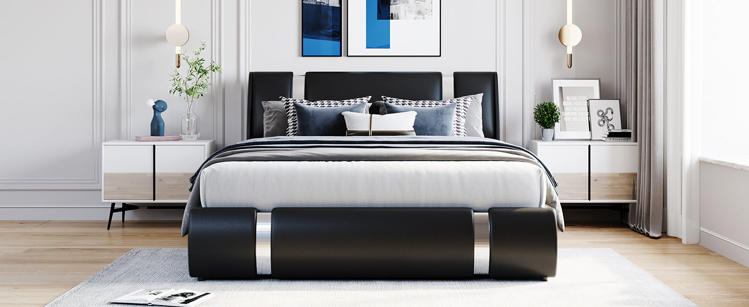 Queen Size Upholstered Faux Leather Platform Bed With A Hydraulic Storage System, Black Black Technical Leather