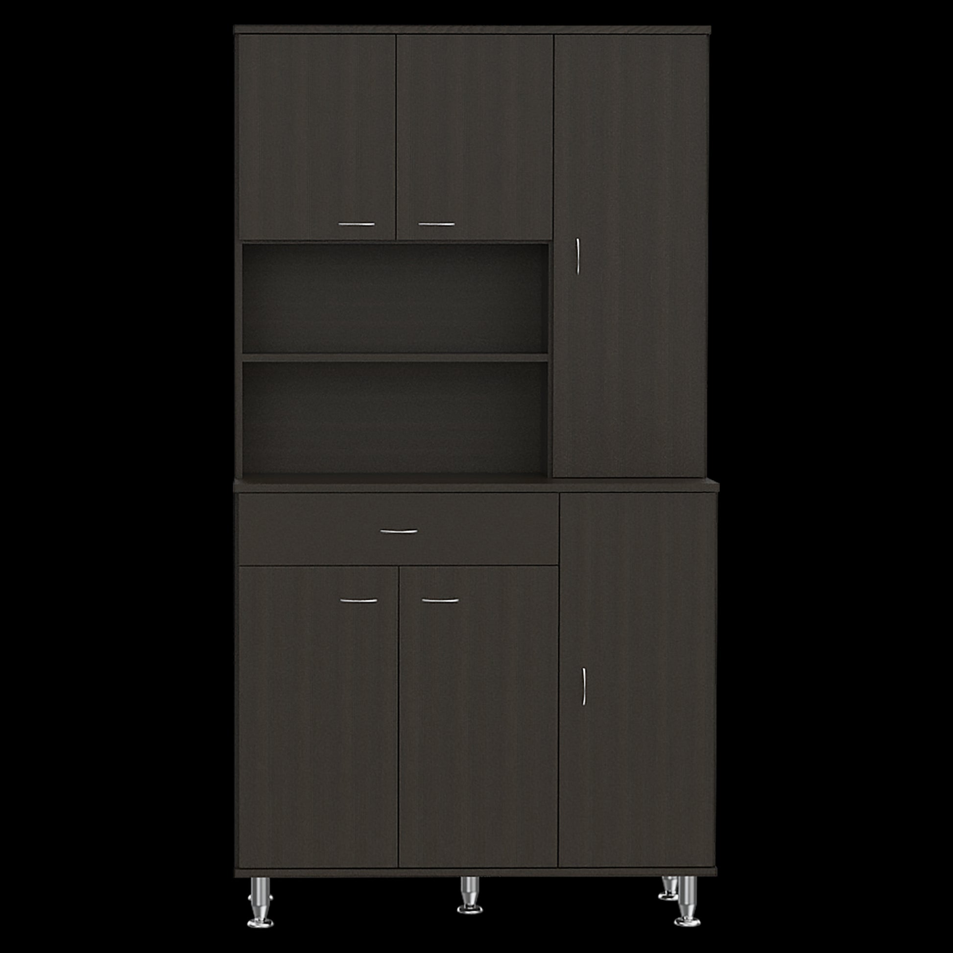 Tigard 1 Shelf 1 Drawer Pantry Cabinet Black Wengue Black Particle Board