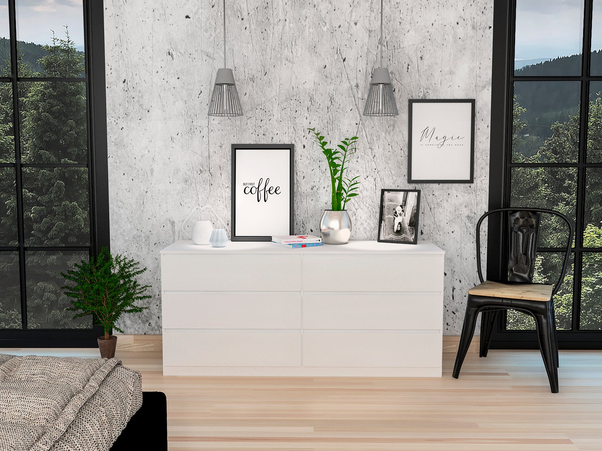White 6 Drawer Rectangle Dresser White Particle Board