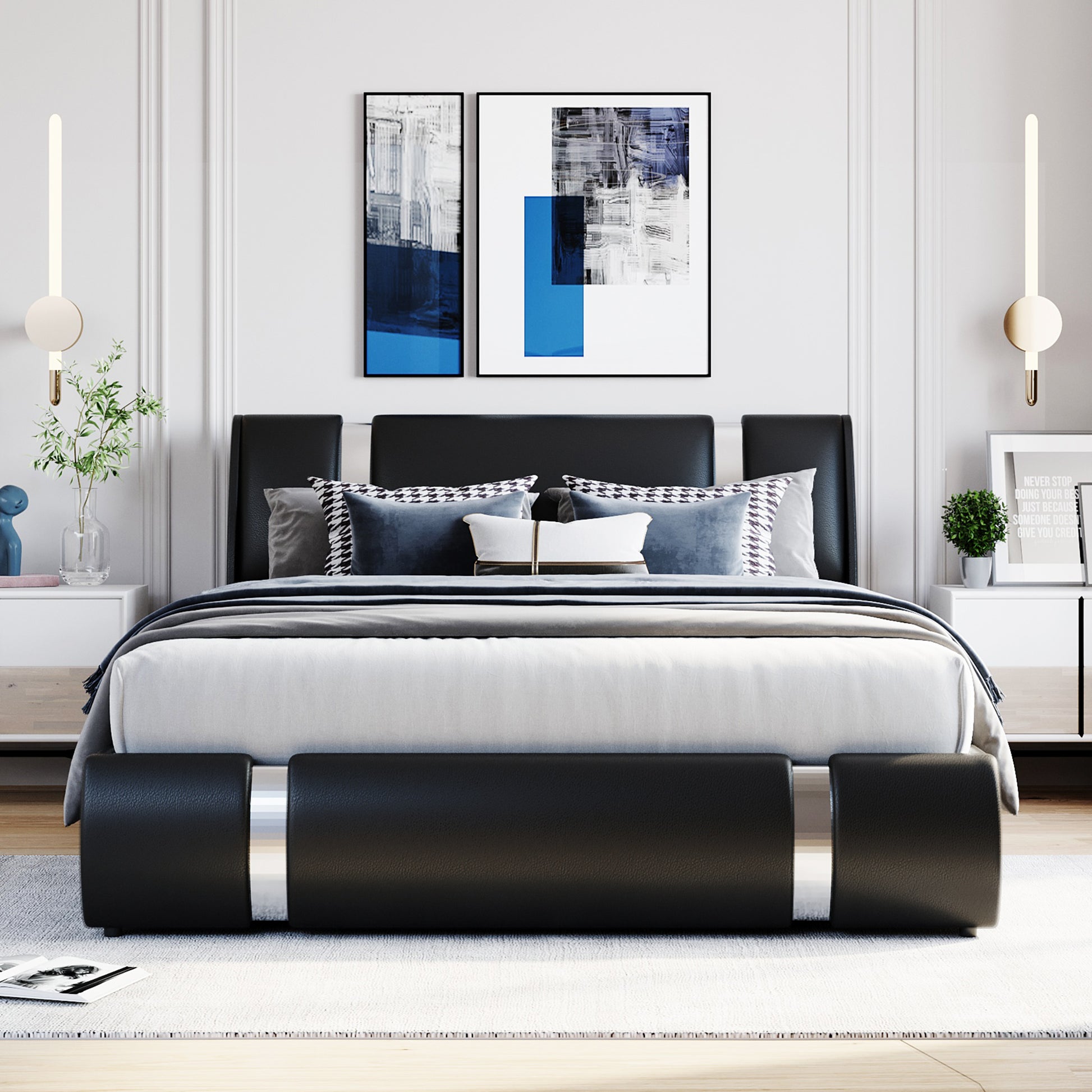 Queen Size Upholstered Faux Leather Platform Bed With A Hydraulic Storage System, Black Black Technical Leather