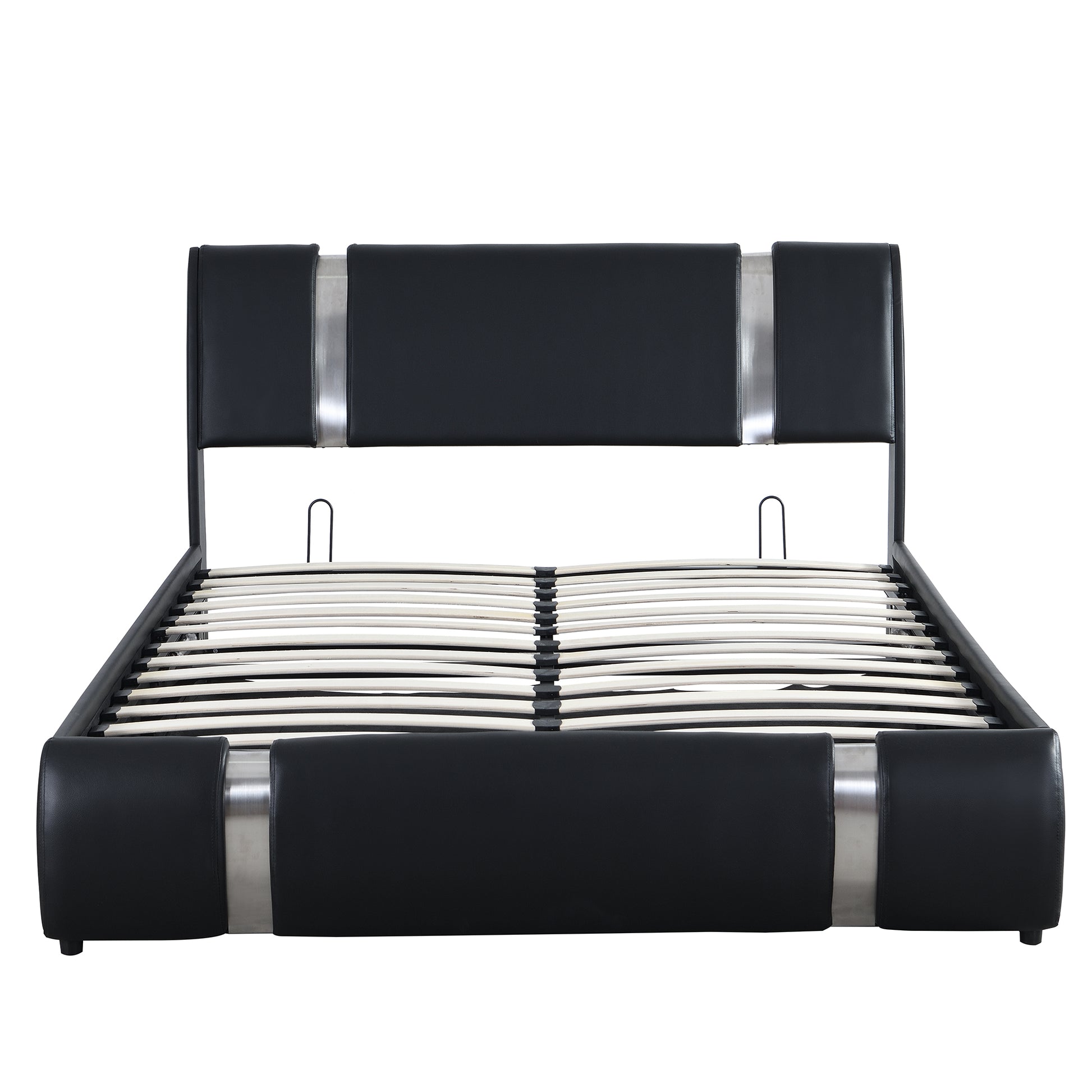 Queen Size Upholstered Faux Leather Platform Bed With A Hydraulic Storage System, Black Black Technical Leather