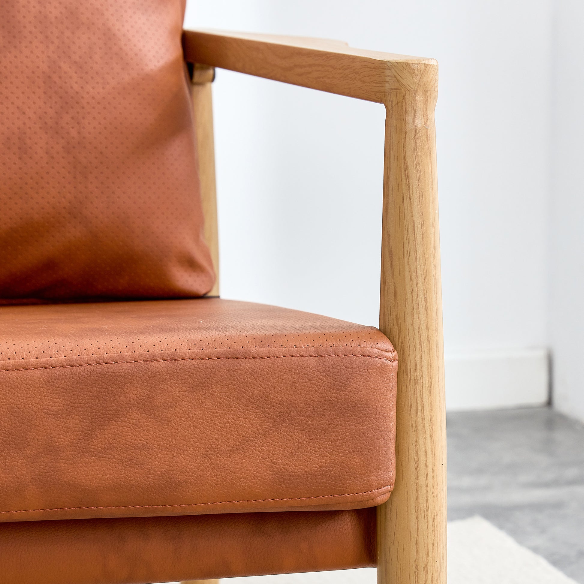 Pu Leather Accent Arm Chair Mid Century Modern Upholstered Armchair With Imitation Solid Wood Color Metal Frame Extra Thick Padded Backrest And Seat Cushion Sofa Chairs For Living Room Sf 010 Brown Foam Pu