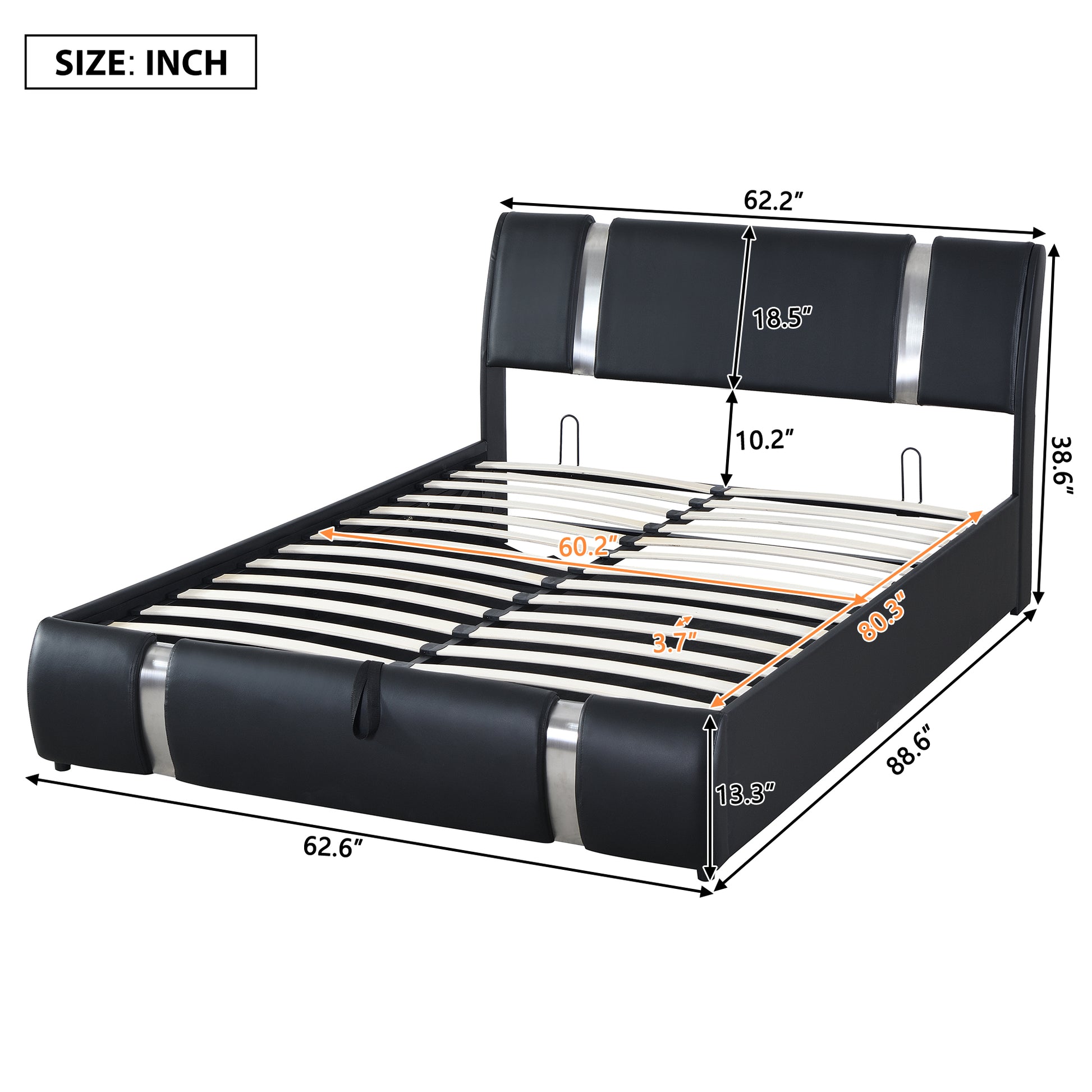 Queen Size Upholstered Faux Leather Platform Bed With A Hydraulic Storage System, Black Black Technical Leather