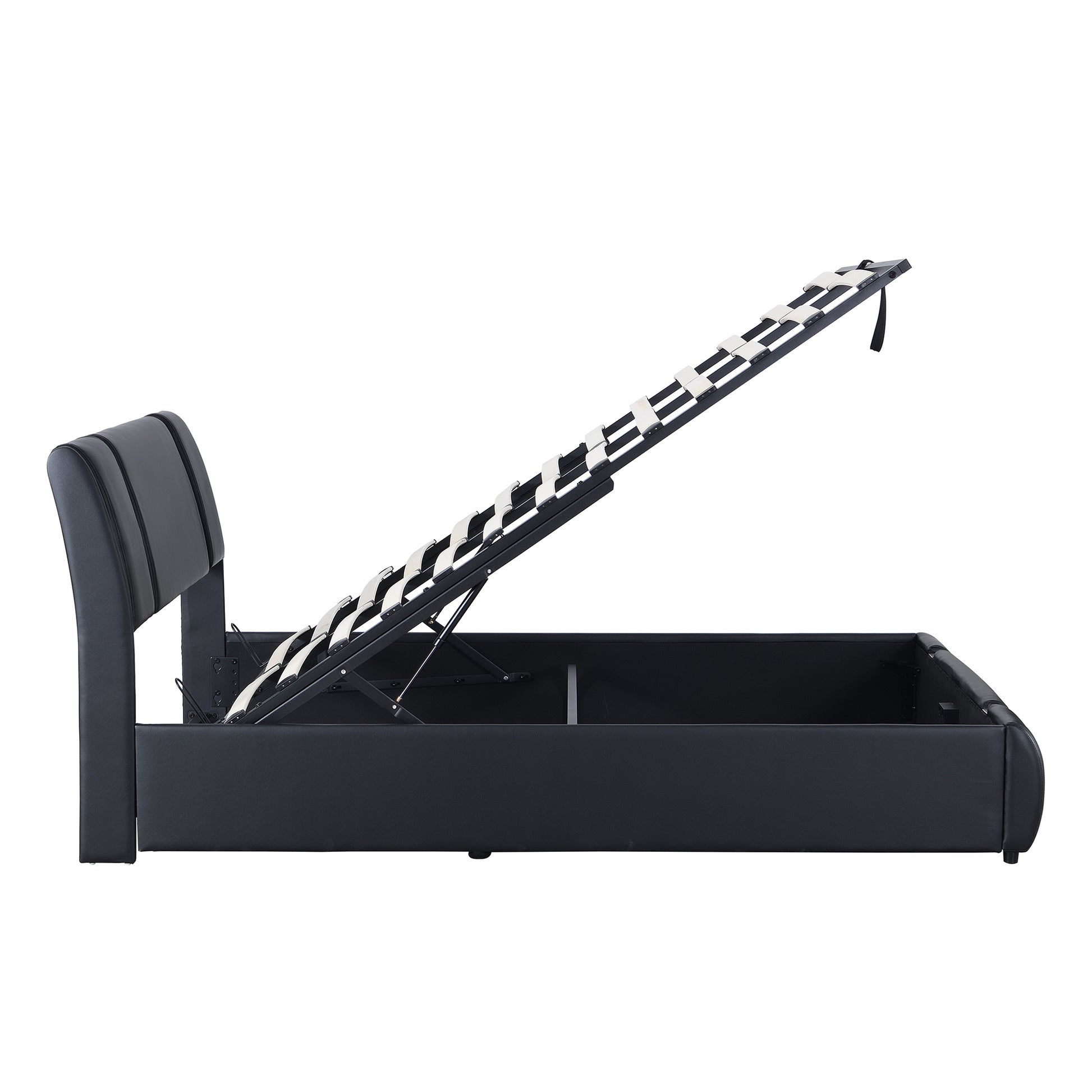Queen Size Upholstered Faux Leather Platform Bed With A Hydraulic Storage System, Black Black Technical Leather