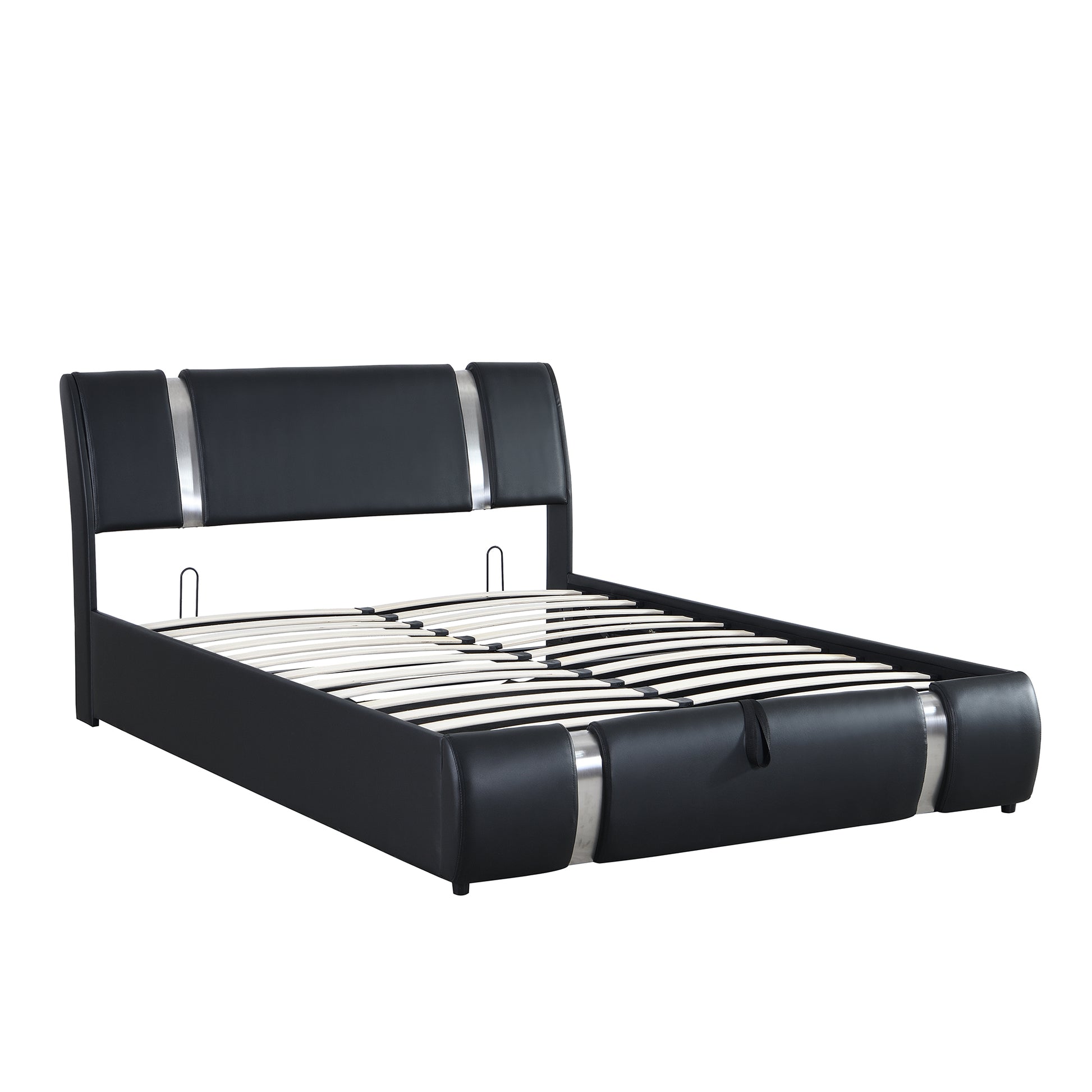 Queen Size Upholstered Faux Leather Platform Bed With A Hydraulic Storage System, Black Black Technical Leather