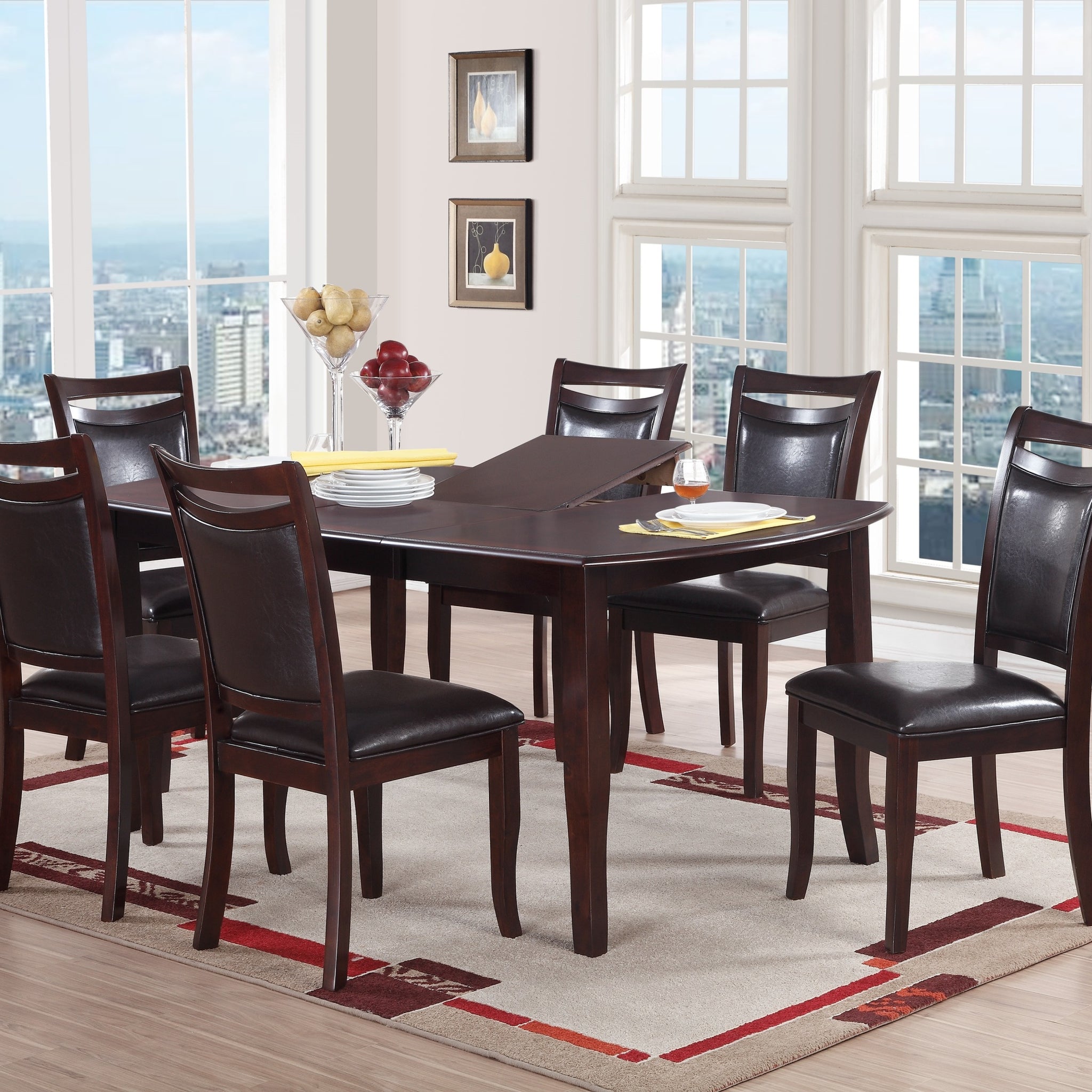 Dining Room Furniture Dark Brown Dining Table W Butterfly Leaf 6X Side Chairs Wooden Top 7Pc Set Rectangular Table Contemporary Dark Brown Dining Room Contemporary,Modern Rubber Wood