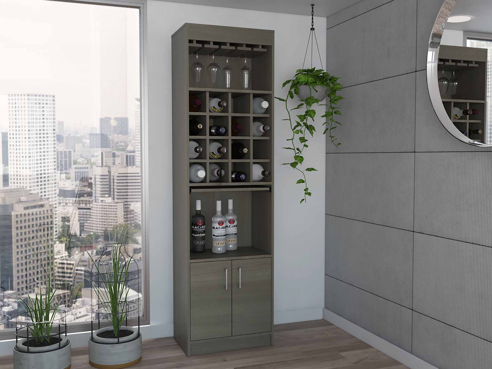 Smokey Oak 16 Bottle 1 Shelf Bar Cabinet Oak Particle Board