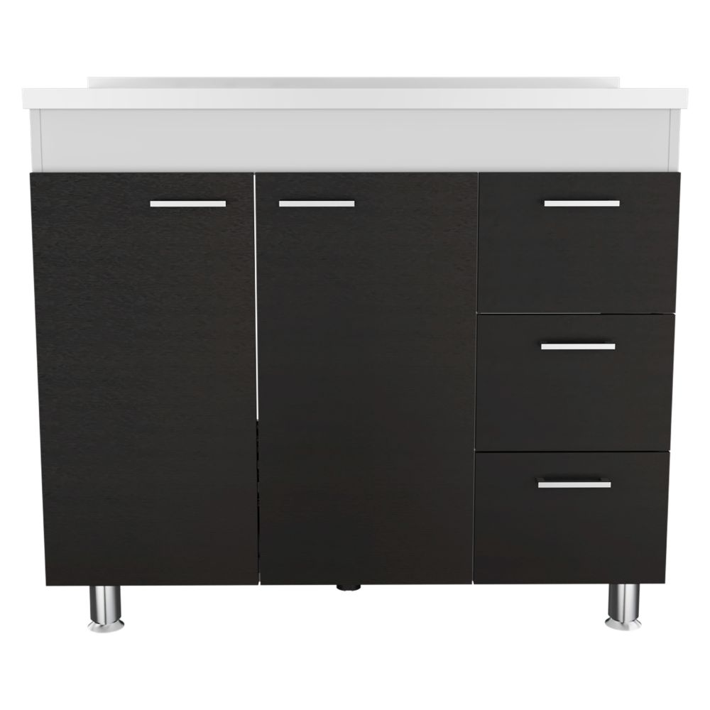 Lighthouse 3 Drawer Base Cabinet White And Black Wengue Black Particle Board