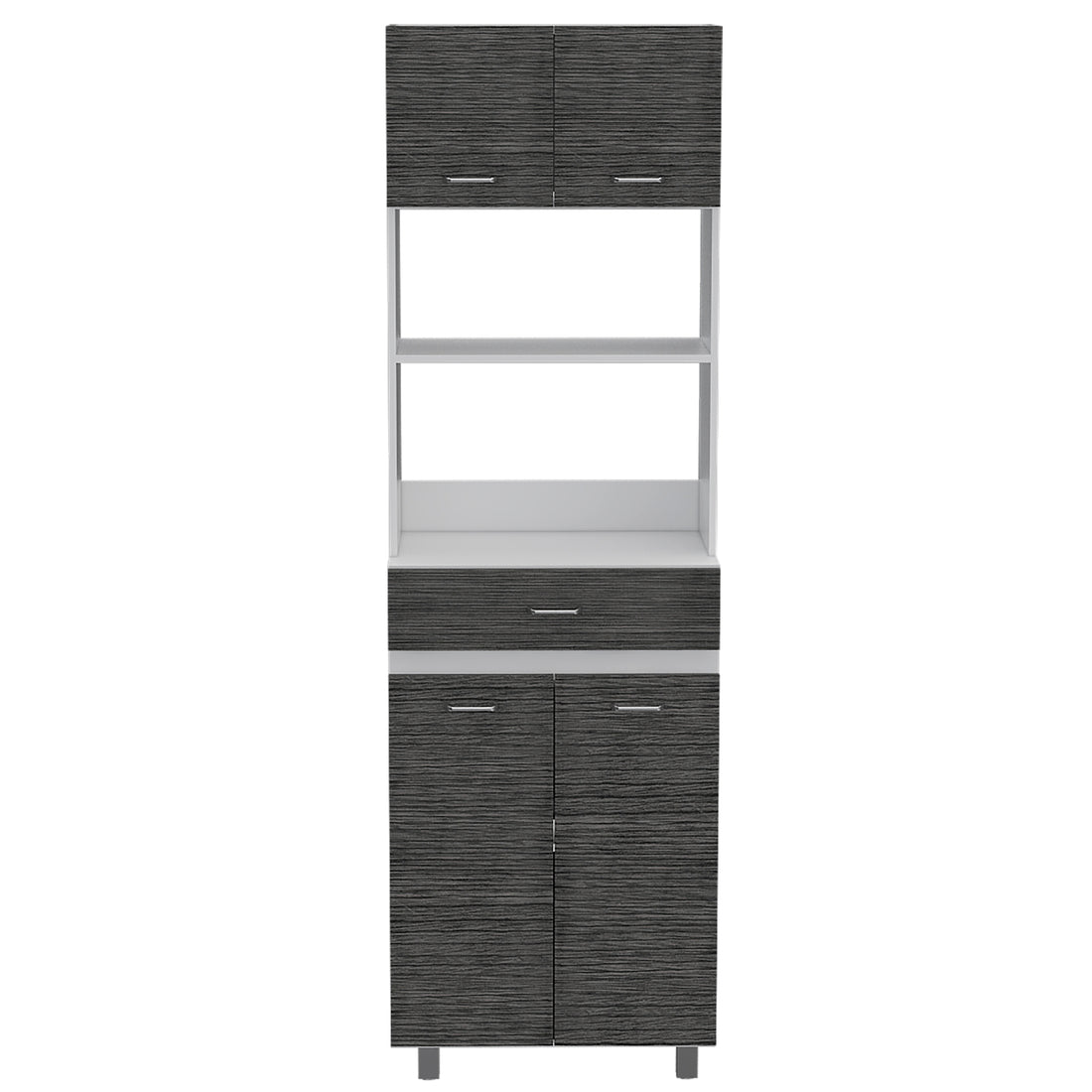 Pembrooke 2 Shelf 1 Drawer Microwave Pantry Cabinet Smokey Oak And White Gray Particle Board