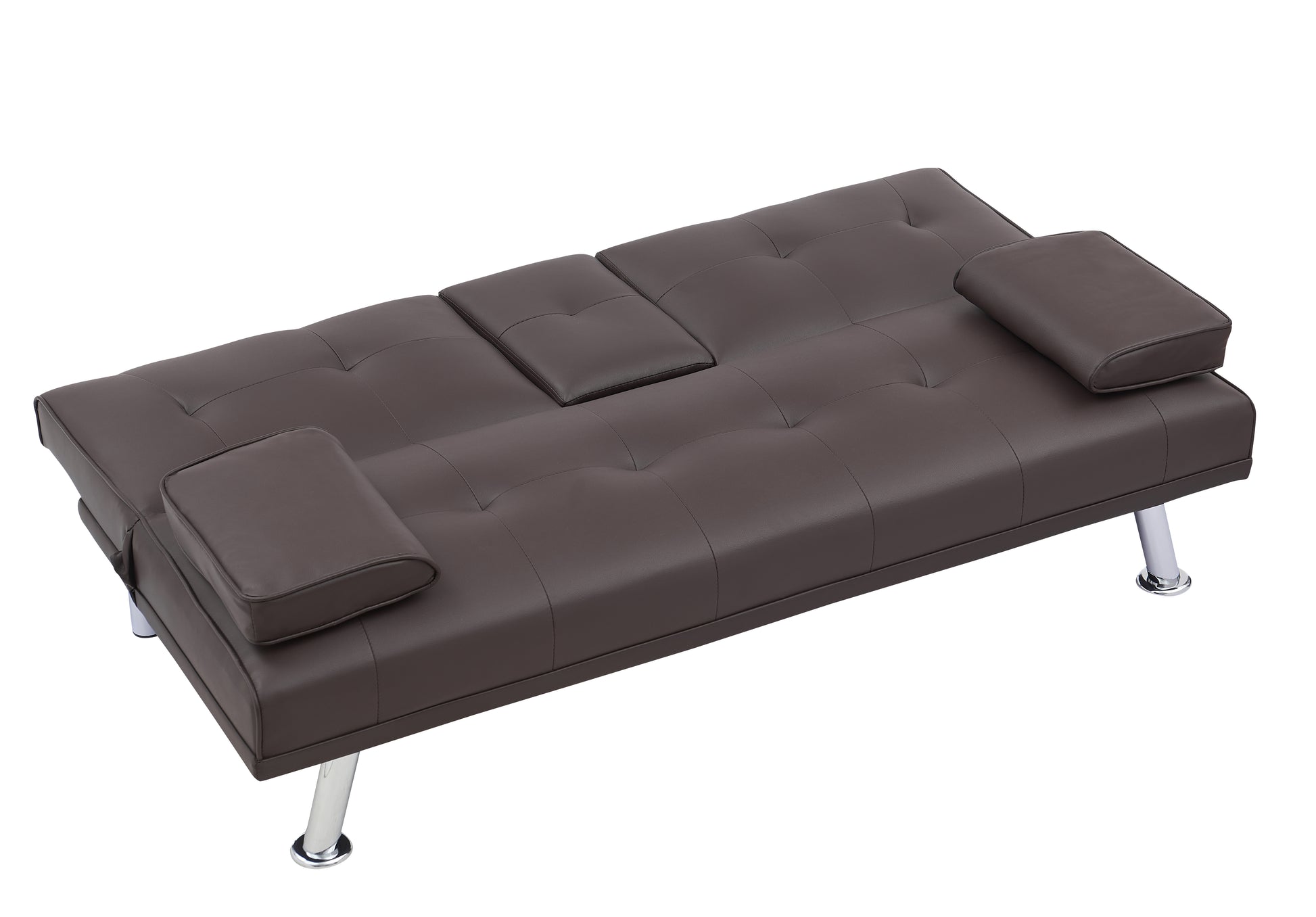 Video Brown Leather Multifunctional Double Folding Sofa Bed For Office With Coffee Table Brown Foam Pvc 2 Seat