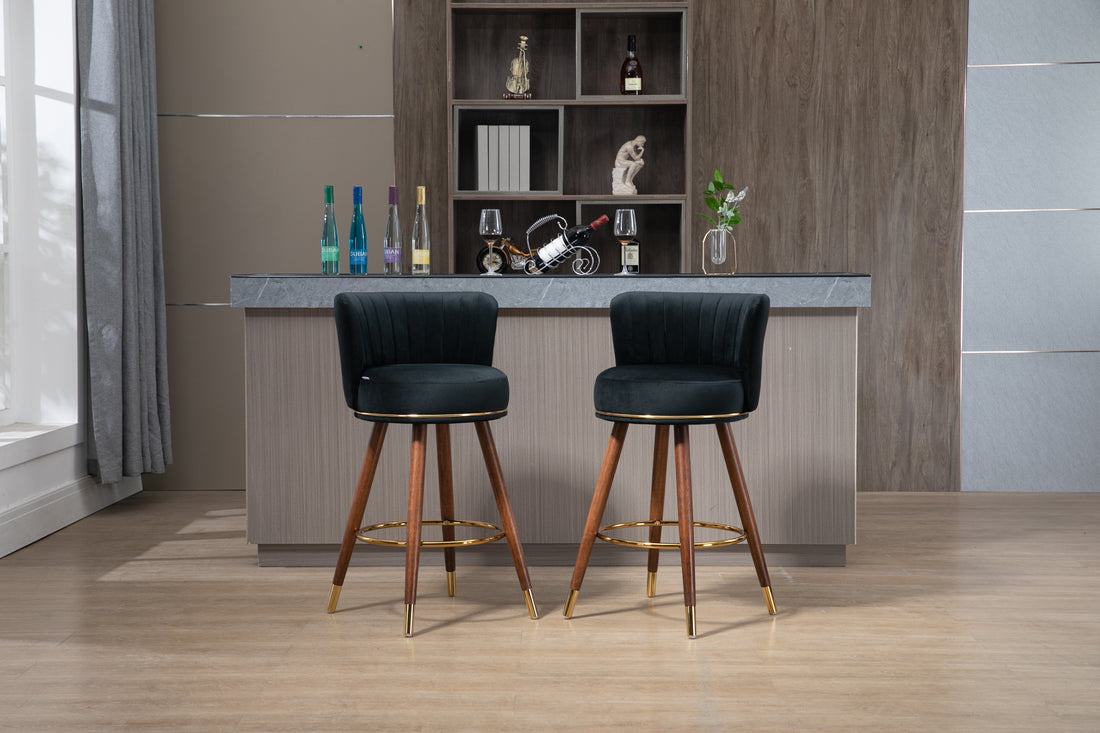 Coolmore Counter Height Bar Stools Set Of 2 For Kitchen Counter Solid Wood Legs With A Fixed Height Of 360 Degrees Black Solid Wood