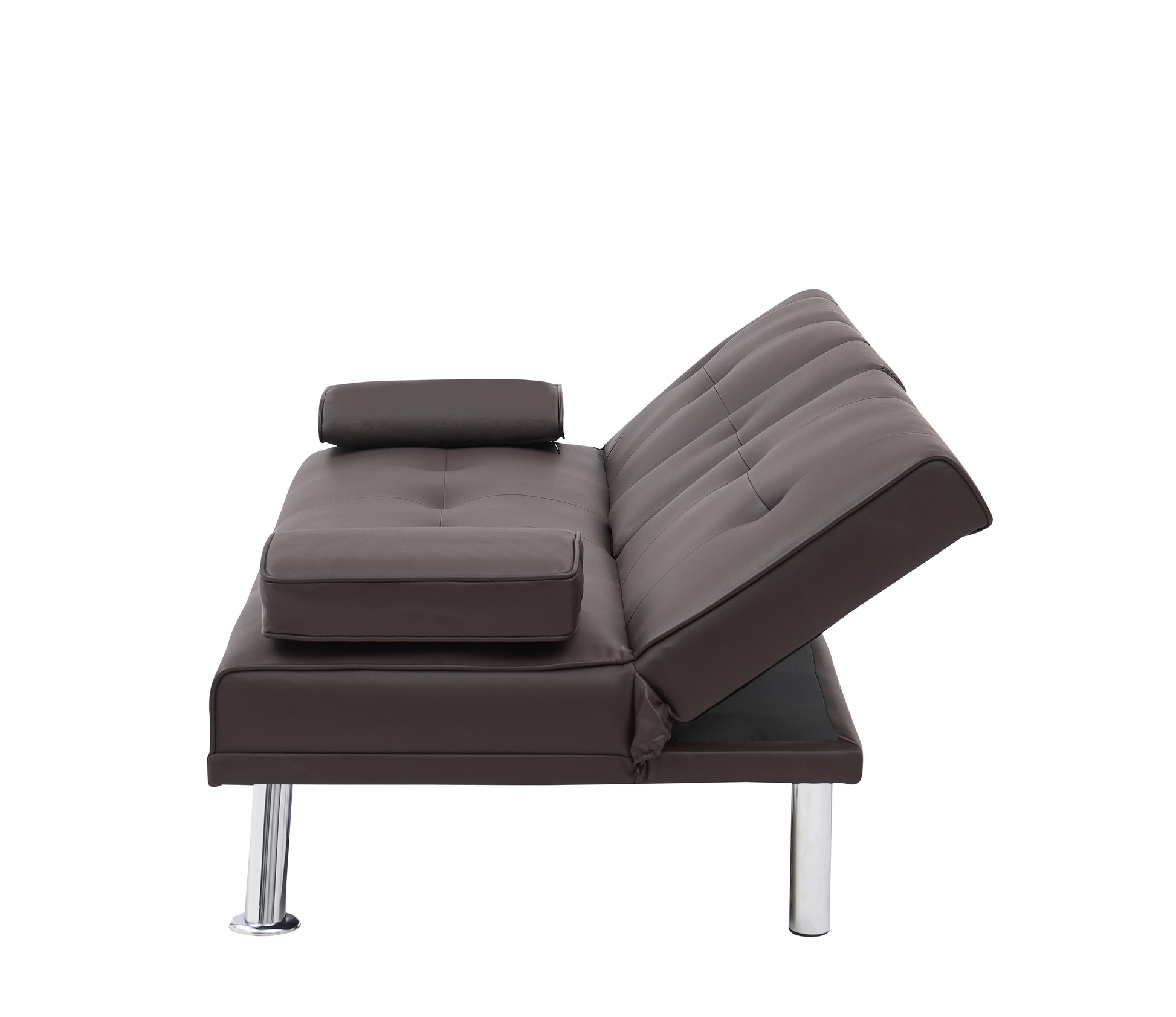 Video Brown Leather Multifunctional Double Folding Sofa Bed For Office With Coffee Table Brown Foam Pvc 2 Seat