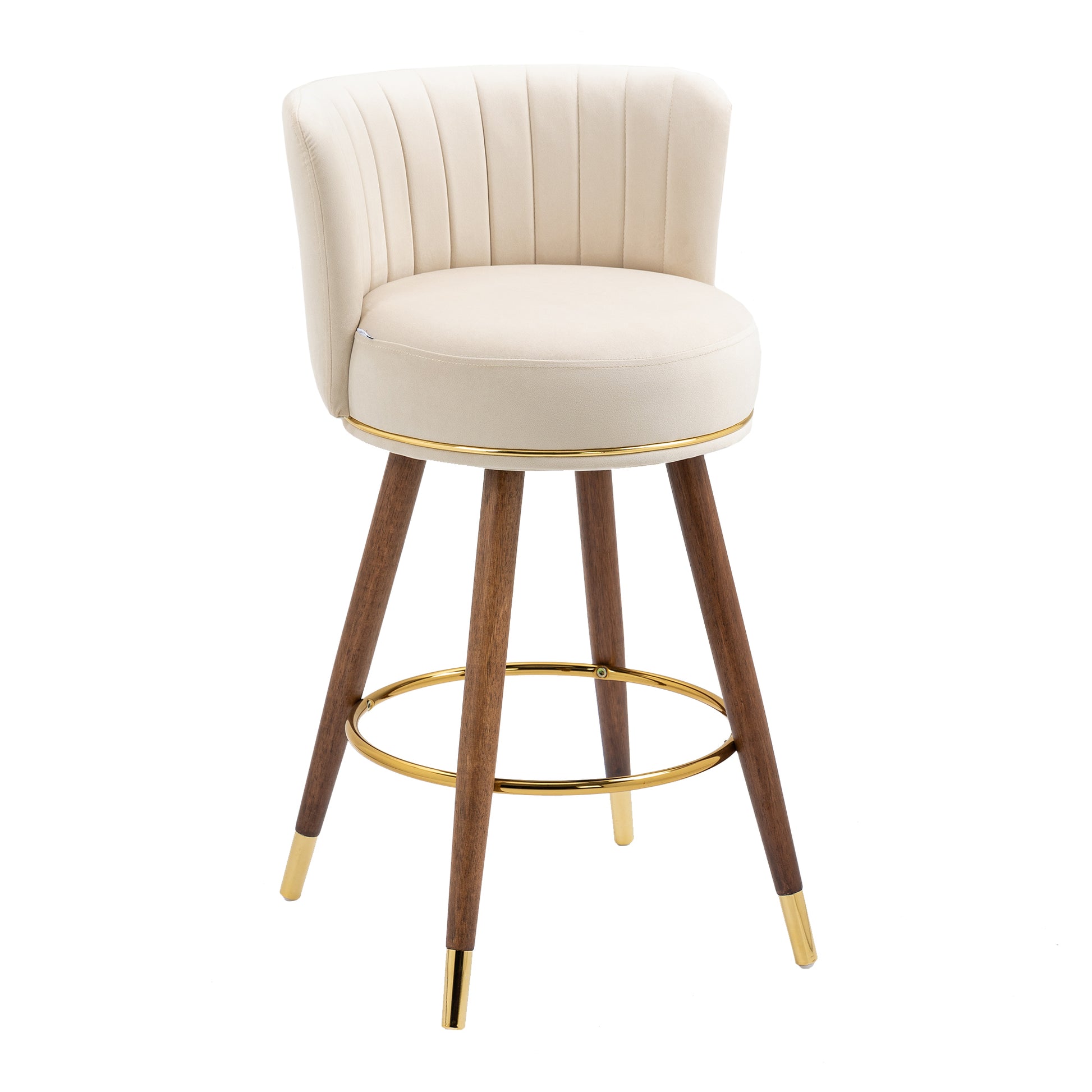 Coolmore Counter Height Bar Stools Set Of 2 For Kitchen Counter Solid Wood Legs With A Fixed Height Of 360 Degrees Ivory Solid Wood