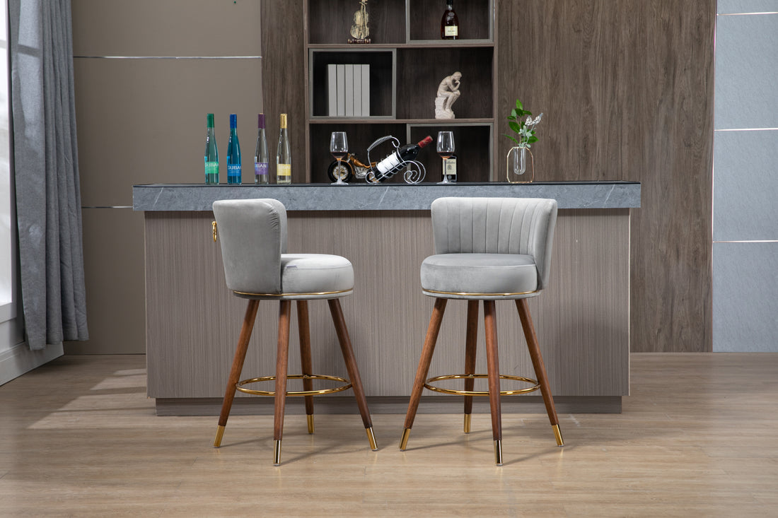 Coolmore Counter Height Bar Stools Set Of 2 For Kitchen Counter Solid Wood Legs With A Fixed Height Of 360 Degrees Gray Solid Wood