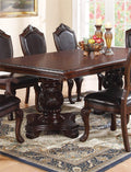Formal Dining Room Table W Leaf 2X Arm Chairs And 6X Side Chairs Brown 9Pc Set Dining Table Double Pedestal Base Royal Rectangle Table Brown Wood Dining Room Solid Wood Rubberwood Rectangular Dining Table With Chair Wood Wood Brown Seats 8