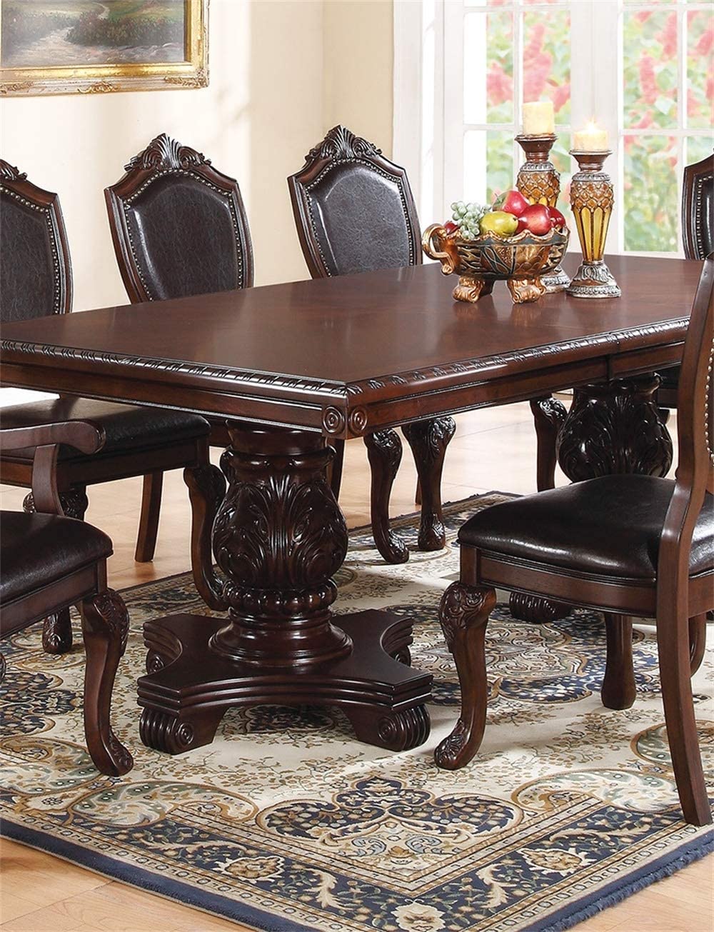 Formal Dining Room Table W Leaf 2X Arm Chairs And 6X Side Chairs Brown 9Pc Set Dining Table Double Pedestal Base Royal Rectangle Table Brown Wood Dining Room Solid Wood Rubberwood Rectangular Dining Table With Chair Wood Wood Brown Seats 8