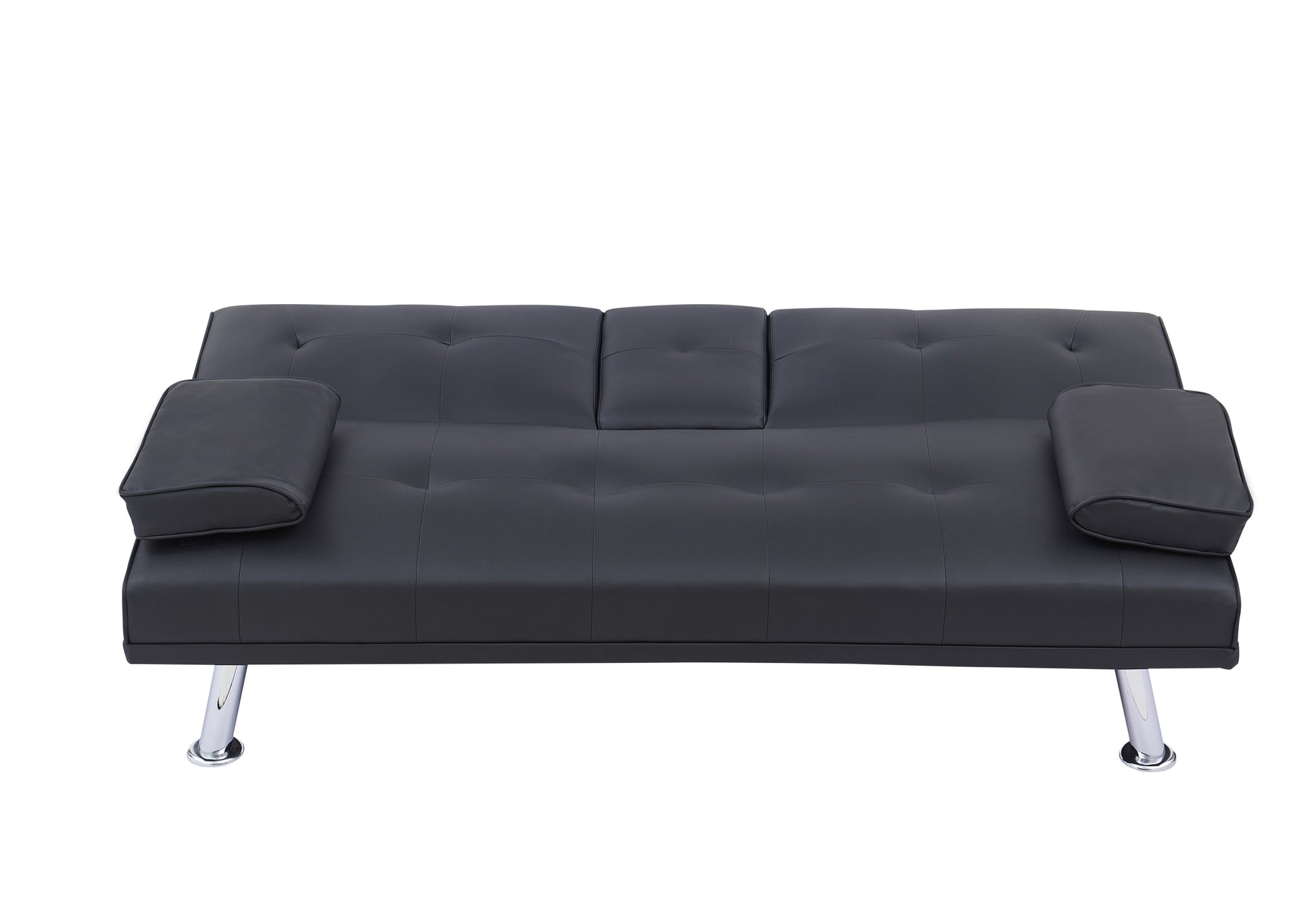 Black Leather Multifunctional Double Folding Sofa Bed For Office With Coffee Table Black Foam Pvc 2 Seat