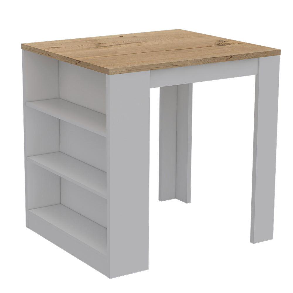Elkins 3 Drawer Kitchen Island White And Pine White Particle Board