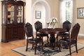 Classic Formal Dining Room Table And 4X Side Chairs Brown 5Pc Set Dining Table Pedestal Base Antique Round Table Faux Leather Upholstered Chair Brown Wood Dining Room Solid Wood Rubberwood Round Dining Table With Chair Wood Wood Brown Solid Back Seats 4