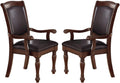 Royal Majestic Formal Set Of 2 Arm Chairs Brown Color Rubberwood Dining Room Furniture Faux Leather Upholstered Seat Brown Brown Dining Room Luxury,Traditional Arm Chair Rubberwood Rubber Wood