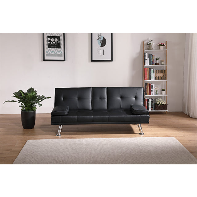 Black Leather Multifunctional Double Folding Sofa Bed For Office With Coffee Table Black Foam Pvc 2 Seat